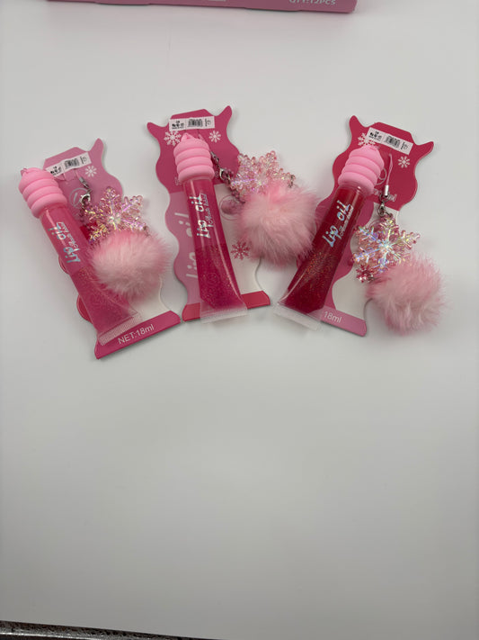 12 pcs Lip Gloss w/ Pom Pom Keychain
