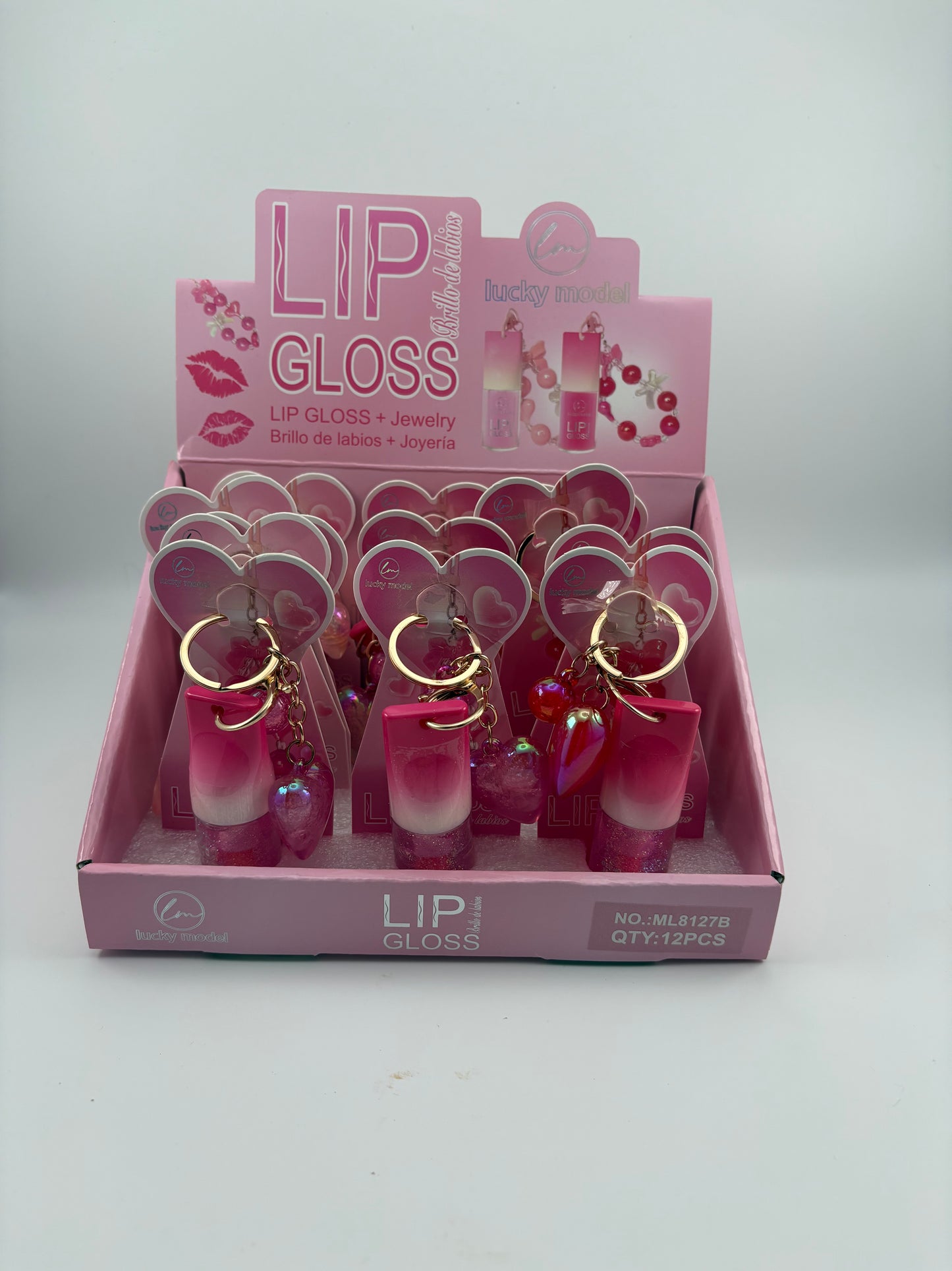 12 pcs Lip Gloss w/ Heart Key Chain
