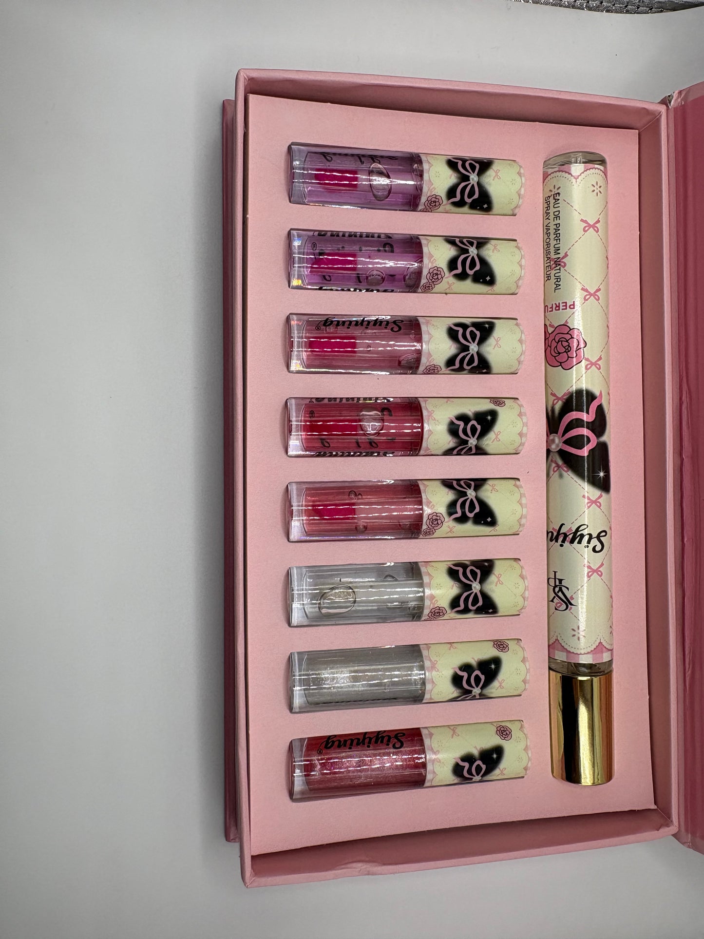 9 pcs Butterfly Lip Gloss & Perfume set