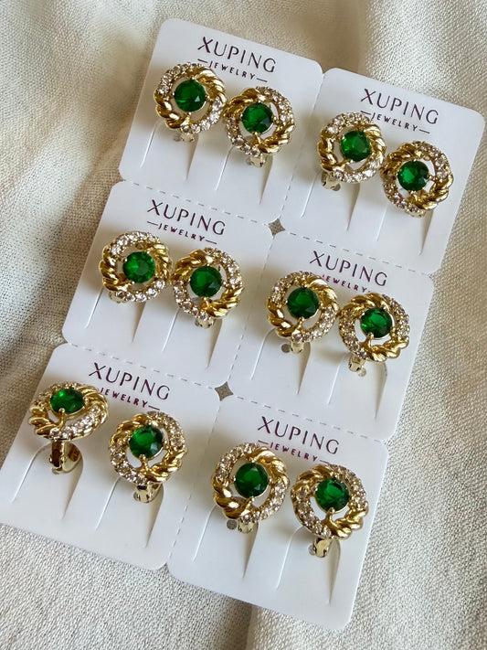 Hoop con verde en Oro Laminado