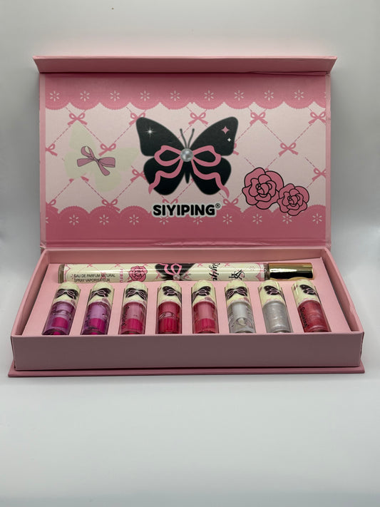 9 pcs Butterfly Lip Gloss & Perfume set