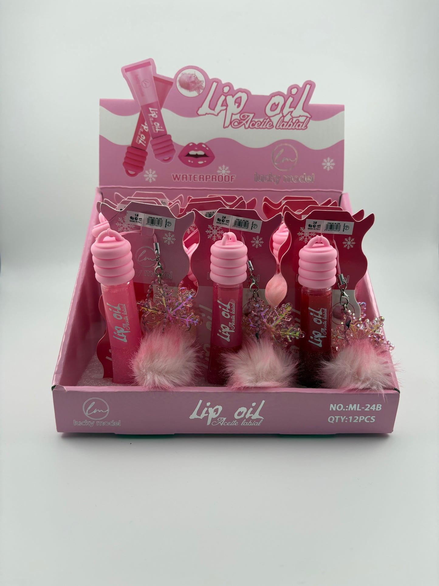 12 pcs Lip Gloss w/ Pom Pom Keychain