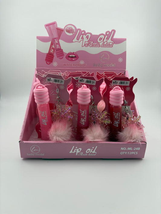 12 pcs Lip Gloss w/ Pom Pom Keychain