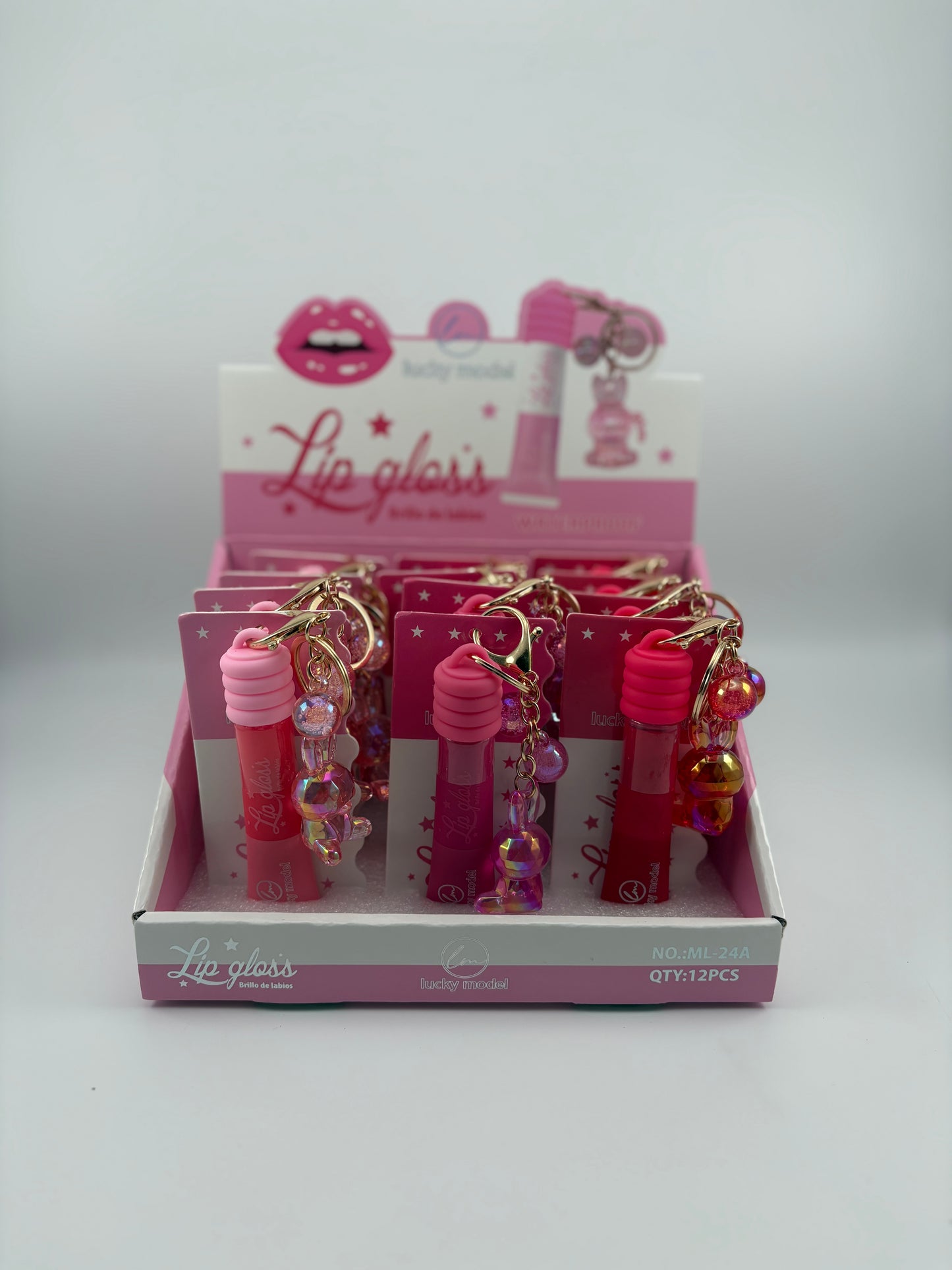 12 pcs Lip Gloss w/ Bunny Keychain