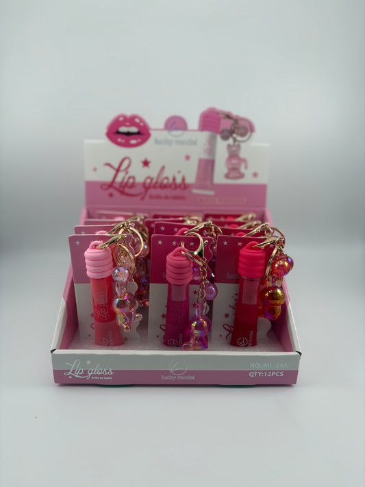12 pcs Lip Gloss w/ Bunny Keychain