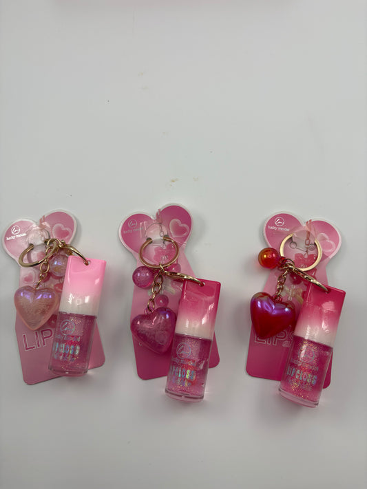 12 pcs Lip Gloss w/ Heart Key Chain