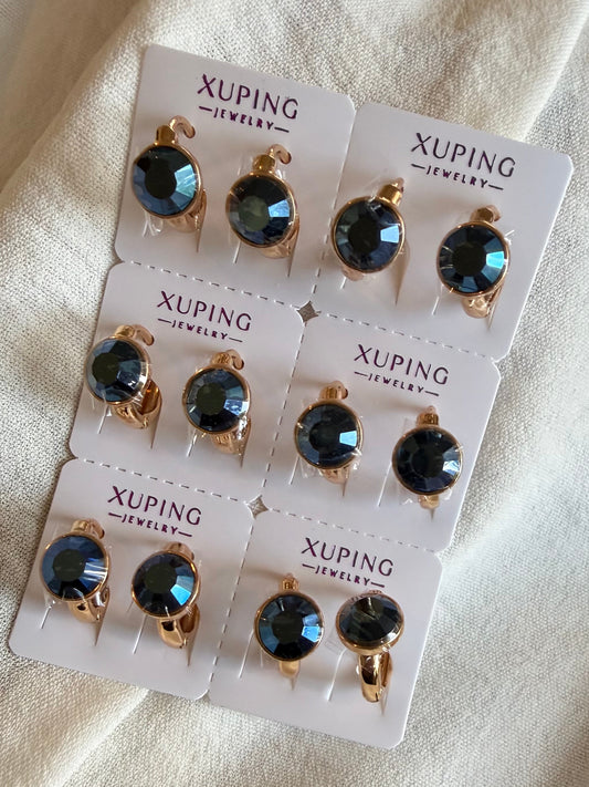 Hoop diamante azul en Oro Laminado