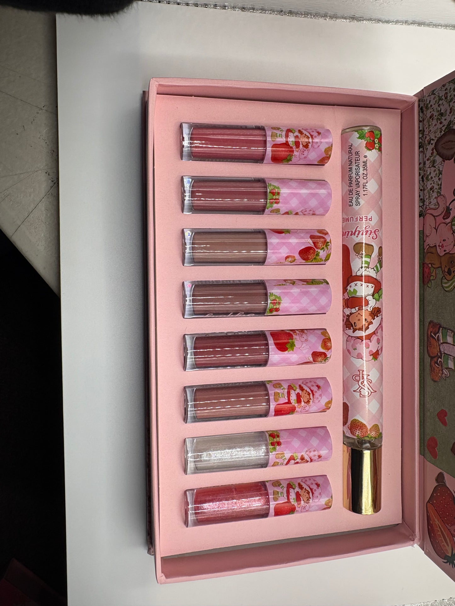 9 pcs Strawberry Lip Gloss & Perfume Set